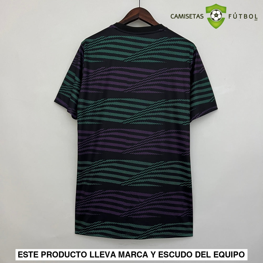 Camiseta Real Madrid 22-23 Pre-Partido Negro Violeta Verde Parche Especial